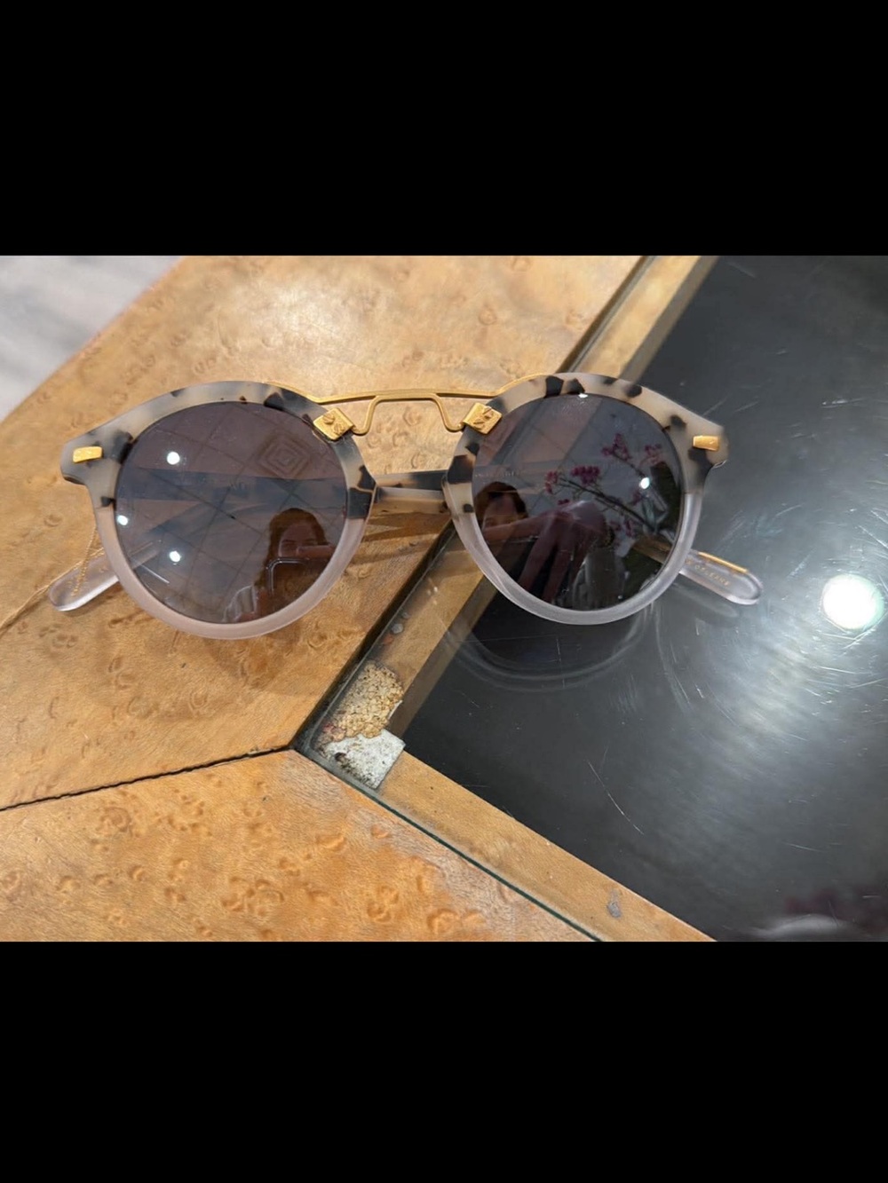 KREWE St. Louis Round Tortoiseshell Gradient Sunglasses with Gold Bridge